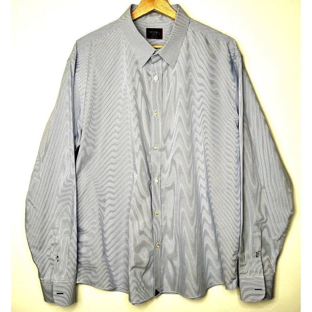 UNTUCKit Mens Button Up Shirt Wrinkle Free Work Career Friulano Striped Blue XL